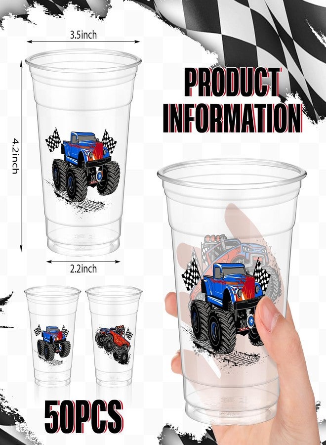 Pickmesh 50 Pcs Monster Truck Birthday Party Plastic Cup 12 Oz Monster Thick Clear Cup Truck Cups Birthday Table Decorations Party Favor - Image 3